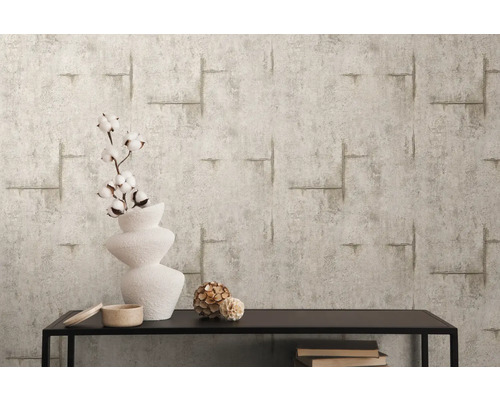 Tapet decorativ cu aspect de beton și raft