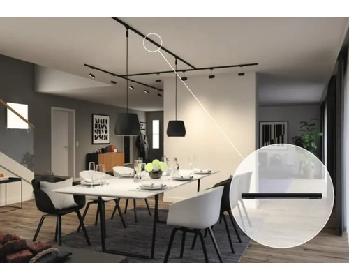 Sufragerie cu sistem de șine și lămpi suspendate