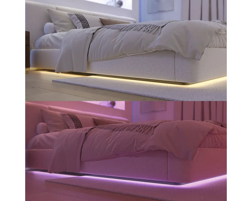 Pat cu iluminare LED sub cadru pentru o ambianță plăcută