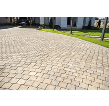 Alee pavată cu pavaj de piatră în fața unei case.