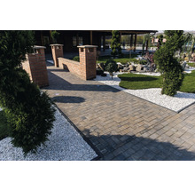 Alei de grădină cu pavaj și zid de cărămidă