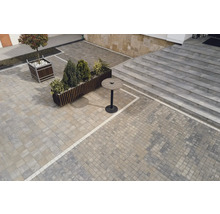 Exterior cu pavaj, jardiniere și o masă mică