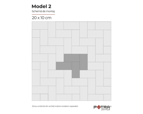 Model de montaj Model 2 pentru pavele 20 x 10 cm