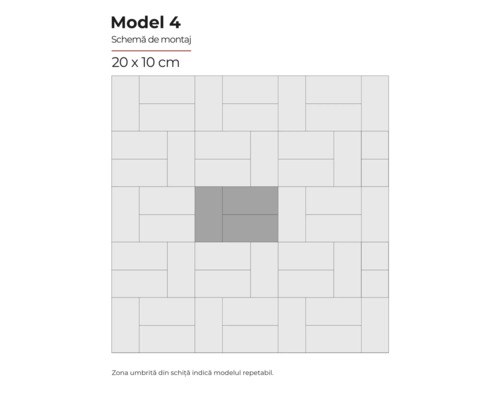 Schema de montaj Model 4 pentru plăci ceramice, dimensiune 20 x 10 cm