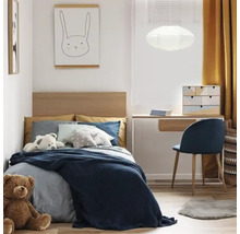 Cameră de copii cu pat, birou și decorațiuni