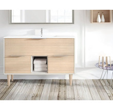 Baie cu dulap de bază pentru lavoar, oglindă și decorațiuni