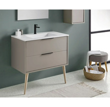 Baie modernă cu dulap de bază pentru lavoar, lavoar așezat și oglindă