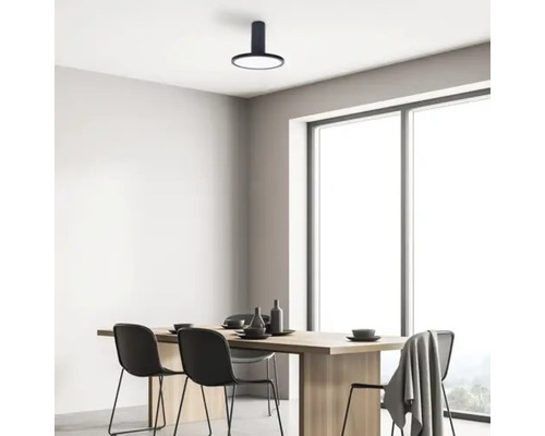 Sufragerie cu masă, scaune și plafonieră rotundă