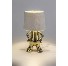 Lampă de masă decorativă cu abajur și bază antropomorfă aurită