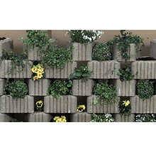 Ghivece de plante stivuite, plantate cu diverse plante.