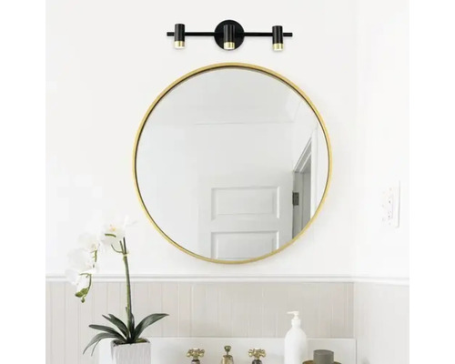 Baie cu oglindă rotundă, aplică și chiuvetă