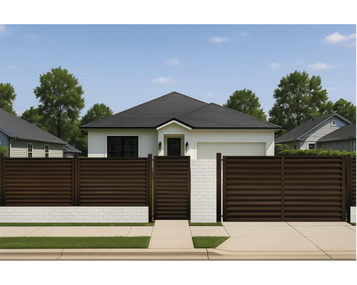 Casă cu gard orizontal modern din lemn spre stradă