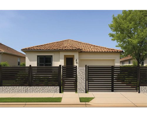 Casă cu gard modern și poartă de intrare