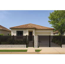 Casă cu gard modern și poartă glisantă