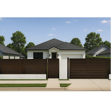 Casă modernă cu gard din lemn și bază din cărămidă albă