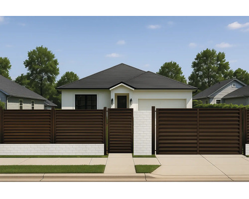 Vedere a unei case cu un gard din lemn ca graniță a proprietății