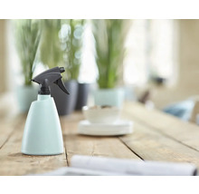 Pulverizator din plastic cu cap de pulverizare pe masă de lemn