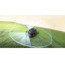 Robot de tuns gazon pe un gazon cu vizualizarea senzorului