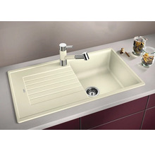 Chiuvetă de bucătărie bej cu picurător și baterie