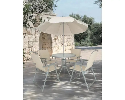 Set de mobilier de grădină cu patru scaune, masă și umbrelă de soare în aer liber