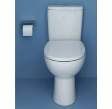 Toaletă albă de podea cu suport pentru hârtie igienică