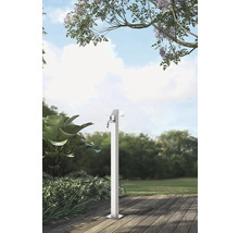 Scenă de grădină cu un singur robinet metalic pe o terasă de lemn