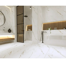 Baie luminoasă cu cadă, duș și gresie de marmură