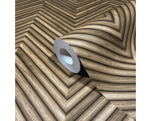 Rola de tapet cu aspect de lemn și model geometric