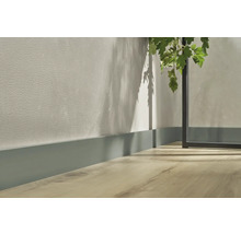 Vedere interioară cu plinte, perete și podea din lemn