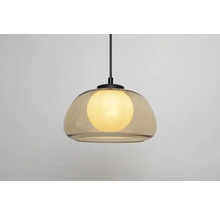 Lumină suspendată cu abajur de sticlă și sursă de lumină rotundă