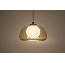 Lumină suspendată cu abajur de sticlă și sursă de lumină rotundă