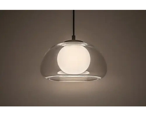 Lumină suspendată cu abajur din sticlă și sursă de lumină sferică