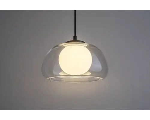 Lumină suspendată cu abajur rotund din sticlă și sursă de lumină sferică
