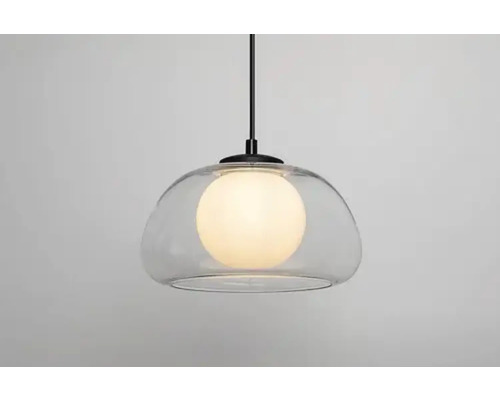 Lumină suspendată cu abajur din sticlă transparentă și sursă de lumină rotundă