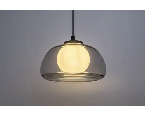 Lustr cu abajur din sticlă și iluminare interioară rotundă