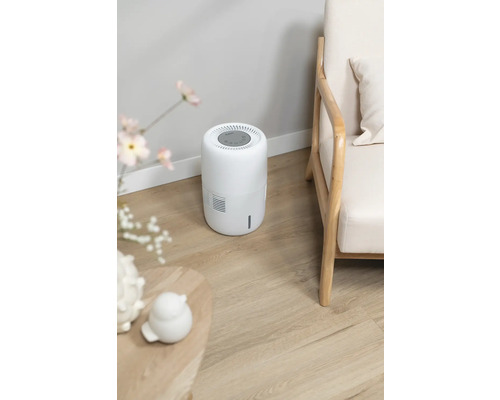 Dezumidificator lângă fotoliu și masă