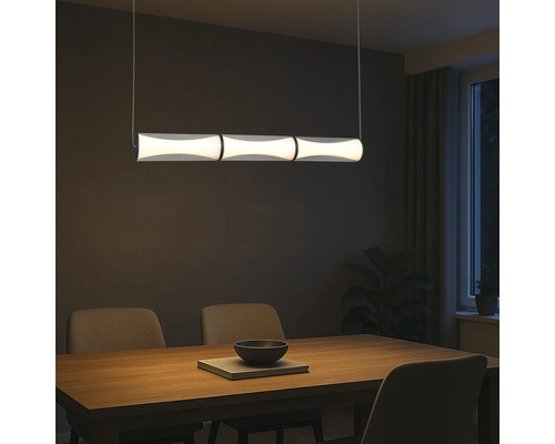 Sufragerie cu masă și corp de iluminat suspendat cu LED modern