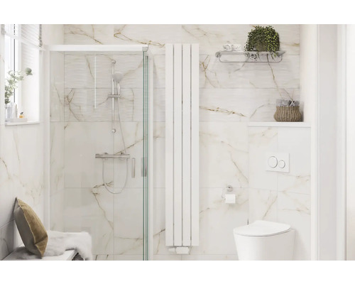 Baie modernă cu duș, radiator și toaletă