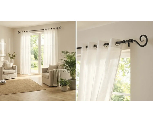 Cameră de zi cu perdele albe și galerie perdea