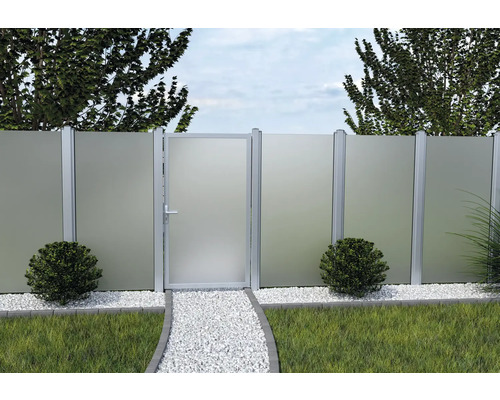 Gard de grădină cu poartă și paravan de confidențialitate din sticlă