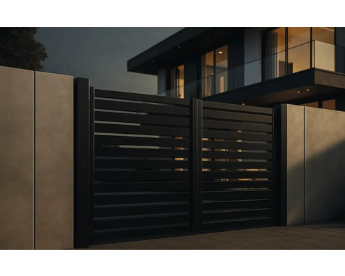 Aspect modern al casei cu gard orizontal cu lamele