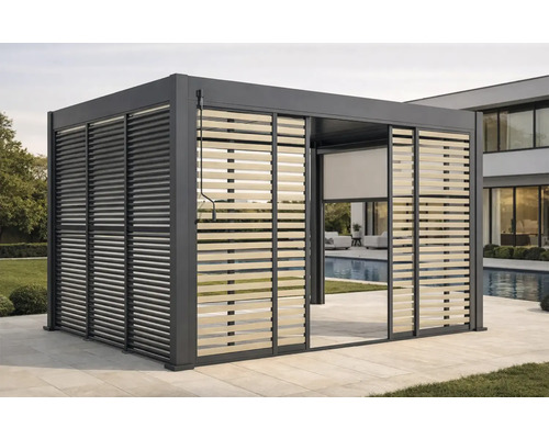 Pavilion modern cu pereți lamelari în grădină