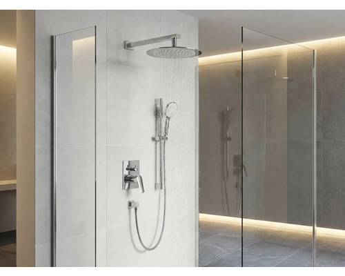 Duș cu duș cu efect de ploaie, duș de mână, baterie de duș și paravan de duș