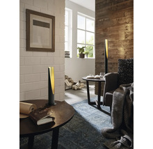 Cameră de zi cu lămpi de masă și lambriuri din lemn