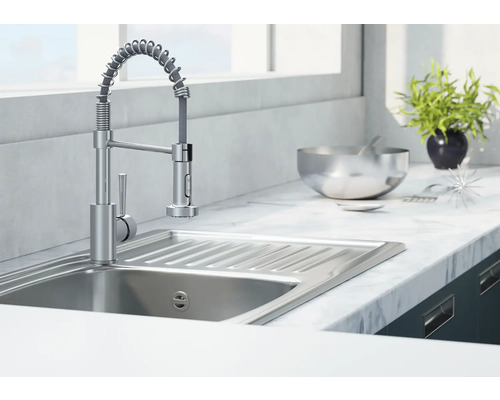 Chiuvetă de bucătărie cu baterie și furtun de scurgere spiralat