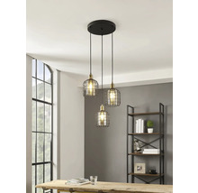 Lumină suspendată cu trei becuri, design cu cușcă metalică pentru interior