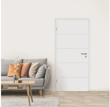 Ușă interioară luminoasă cu muluri orizontale într-un living