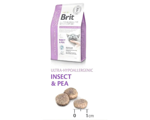 Hrană uscată Brit pentru pisici cu insecte și mazăre, 2 kilograme