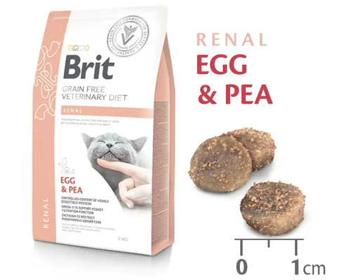Brit Veterinary Diet Renal hrană pentru pisici, fără cereale, cu ou și mazăre, 2 kilograme