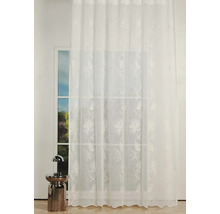 Decor de fereastră cu material alb transparent și model floral